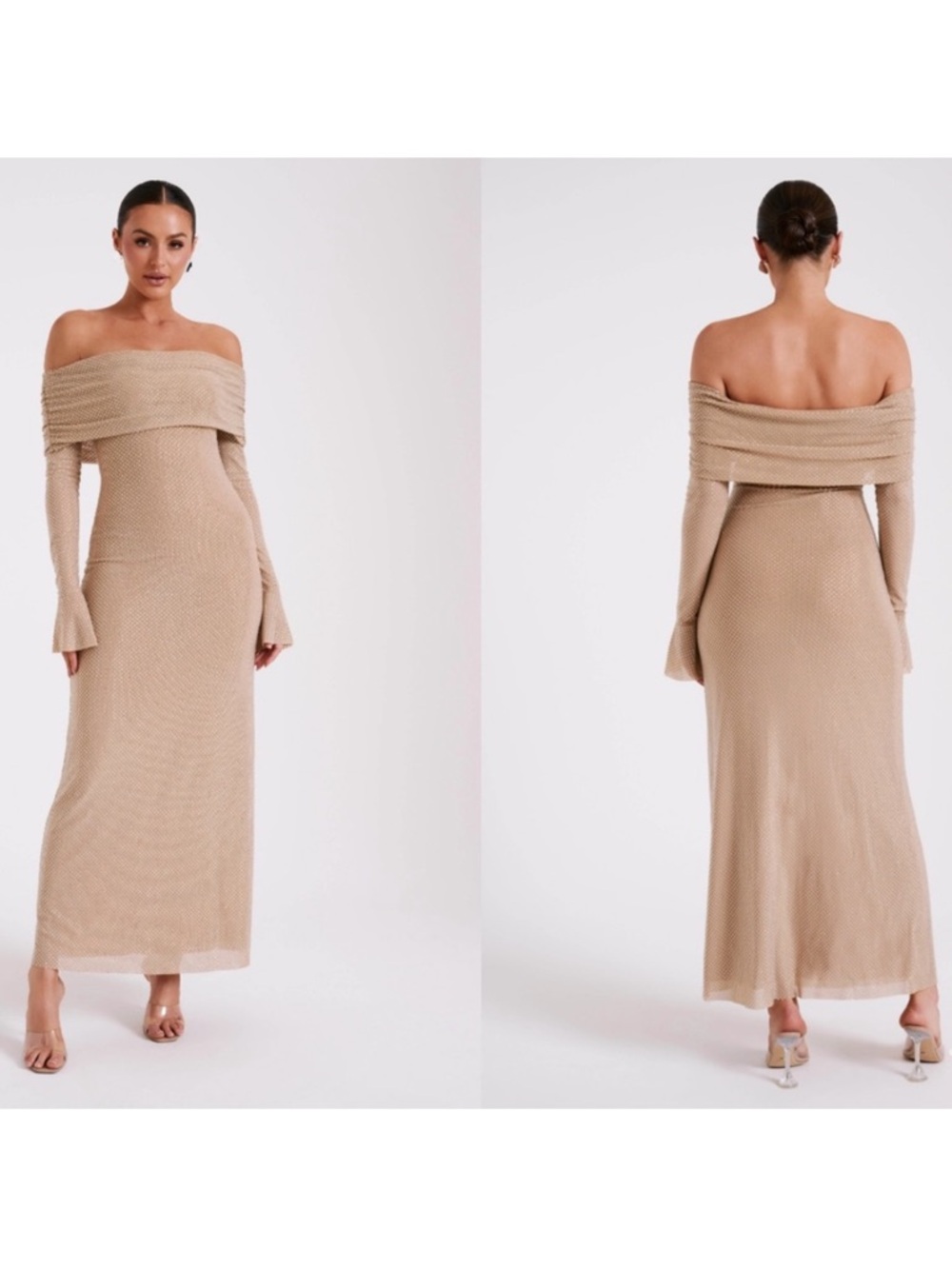 Off Shoulder Diamanté Maxi - Nude rhinestone size  medium  Marcel dress - Picture 4 of 16